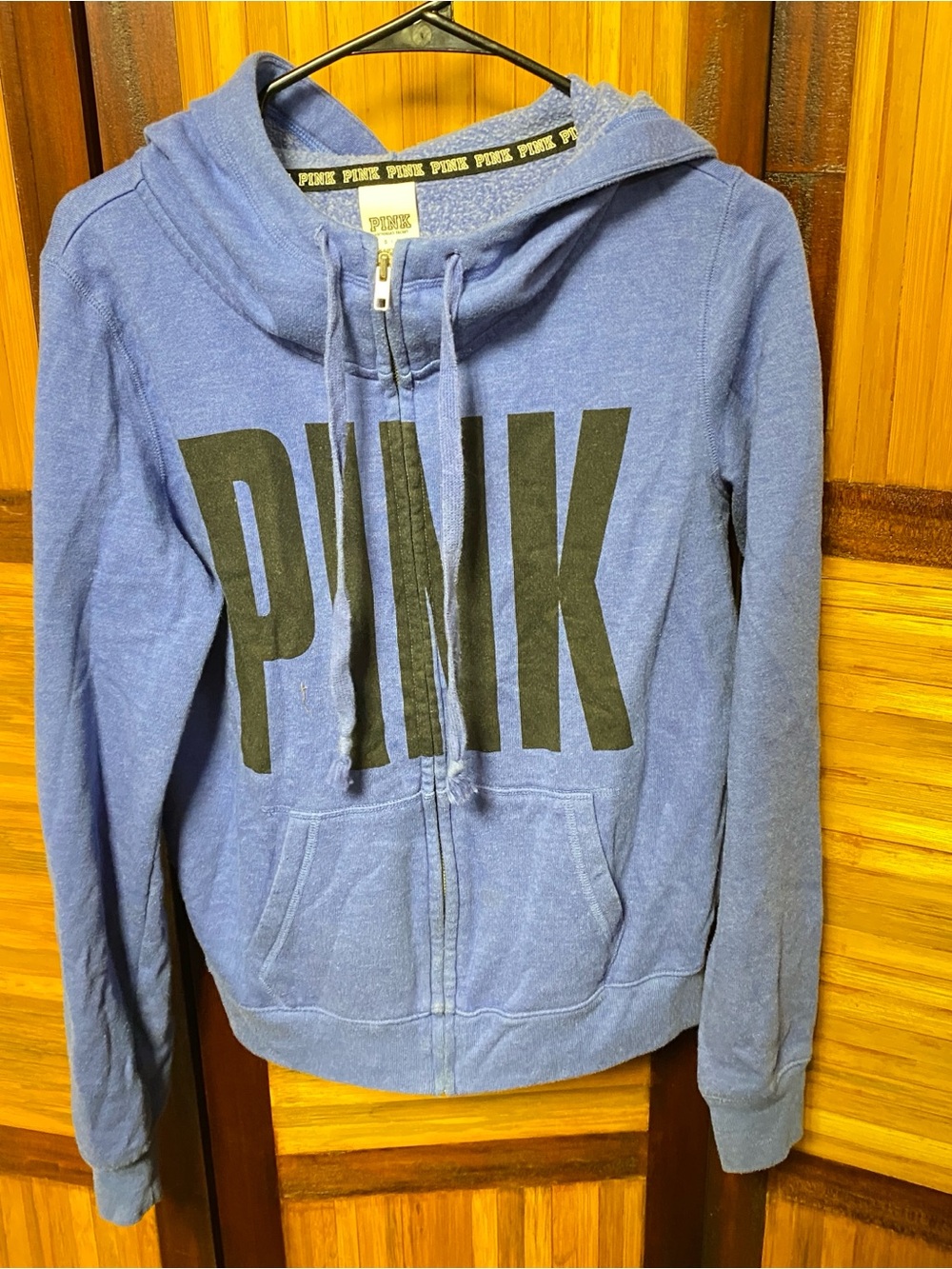 Victoria's Secret PINK Light Blue Zip-Up Hoodie w/ Black Logo Womens size Small